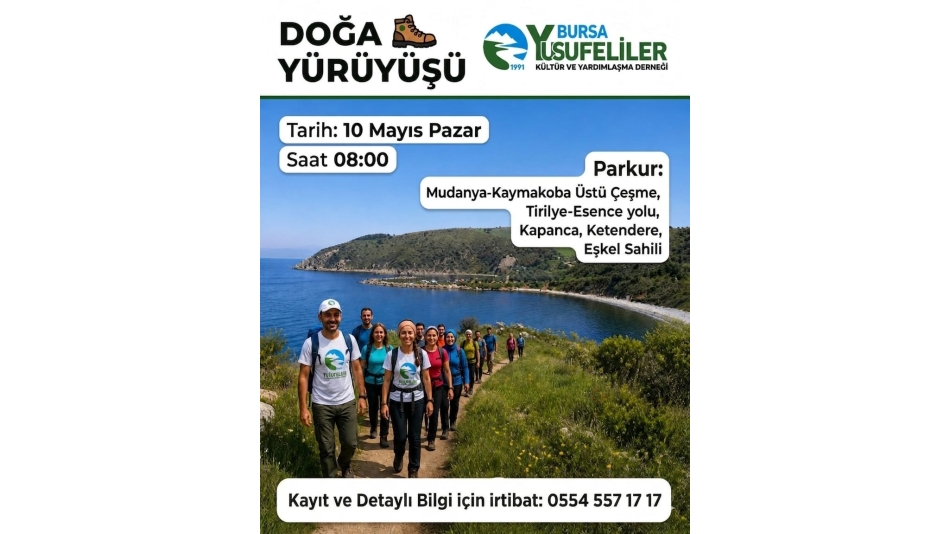 Yusufelililer Derneği olarak düzenleyeceğimiz doğa yürüyüşü etkinliğine sizleri çağırıyoruz.